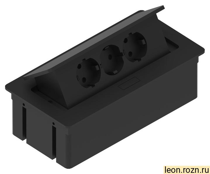 TR19.0003.08.061 KWADRO Прямоугольный удлинитель для стола  3x  schuko кабель с вилкой черный